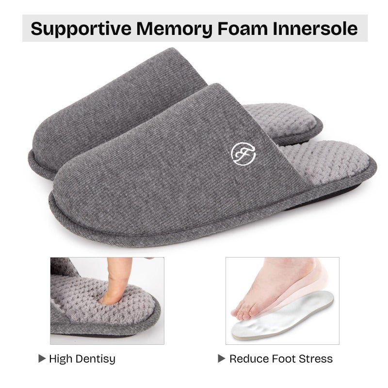 EverFoams Men's Cotton Knit Slippers Lightweight Memory Foam Indoor House Shoes with Anti-Skid Sole (11-12 M US, Grey) - Image 4